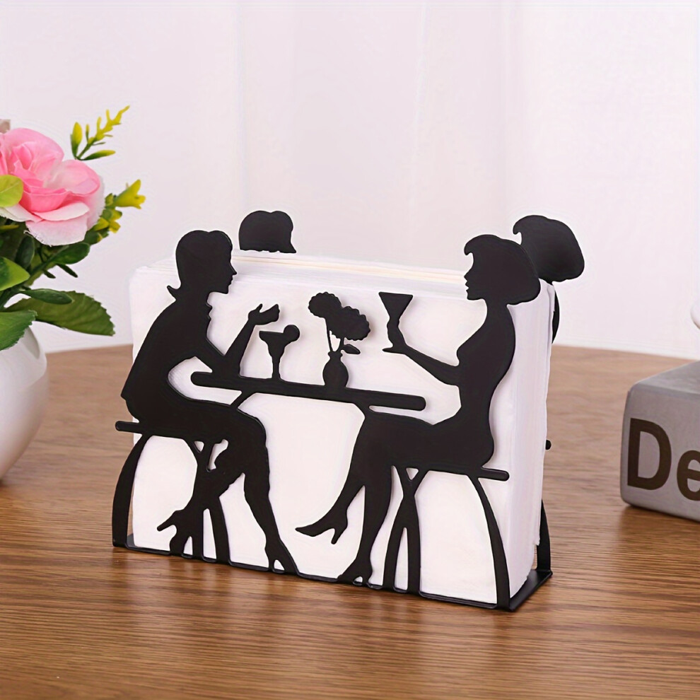 (Black, Iron) 1pc Black/White Character Iron Napkin Holder, Party Wedding Napkin Holder, Home Decor