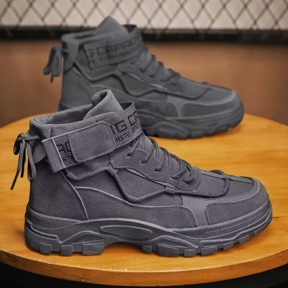 (grey, 40) 2024 Men&apos;s Sports Boots Mid-top Retro Work Boots Trend High-top Platform Casual Shoes