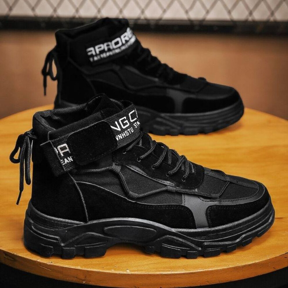 (black, 44) 2024 Men&apos;s Sports Boots Mid-top Retro Work Boots Trend High-top Platform Casual Shoes