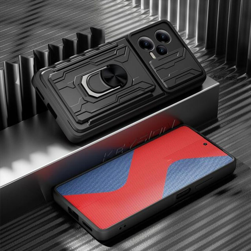 (black, Redmi Note 12Pro 4G) Shockproof Armor Hard Case for Redmi Note 12S 4G 12T Pro+ 5G Card Slot Wallet Slide Camera Protection Phone Holder Cover for Xiaomi POCO F5 X5 Pro