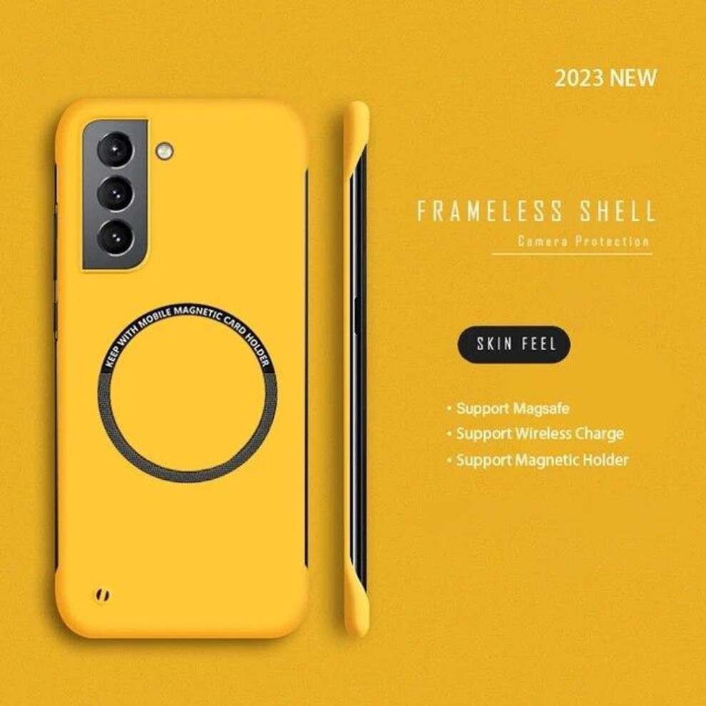 (yellow, For Samsung S21 FE) For Magsafe Magnetic Frameless Case For Samsung Galaxy S24 Ultra S24+ S23 Plus S22 S21 S20 Fe S10 S9 Wireless Charging Matte Hard Cover Ultra-thin