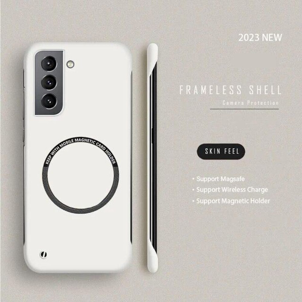 (white, For Samsung S21 FE) For Magsafe Magnetic Frameless Case For Samsung Galaxy S24 Ultra S24+ S23 Plus S22 S21 S20 Fe S10 S9 Wireless Charging Matte Hard Cover Ultra-thin