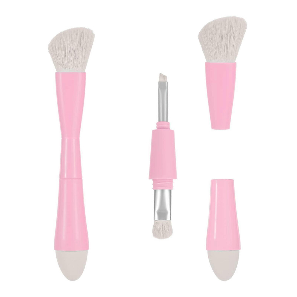 (As show, One size) LINJOU 4-in-1 Travel Makeup Brush-Sponge,Eyeshadow,Eyebrow,Liner&Blush