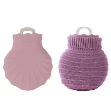 (As show, One size) LINJOU Mini Hand Warmer Explosion Proof Shell Hot Water Bag With Knitted Cover (Purple)