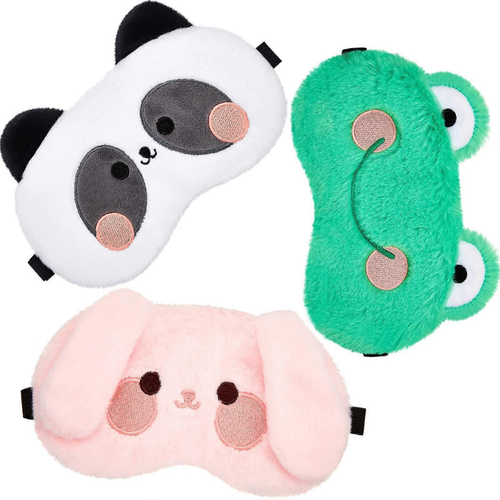 (As show, One size) LINJOU 3 Pieces Eye Mask Kids Sleep Mask Cute Animal Design  Adjustable and Elastic(Cute Style)