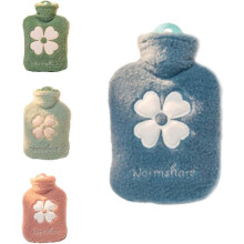 (As show, One size) LINJOU Hot Water Bag Cartoon Plush Portable Mini 1000ML-Blue