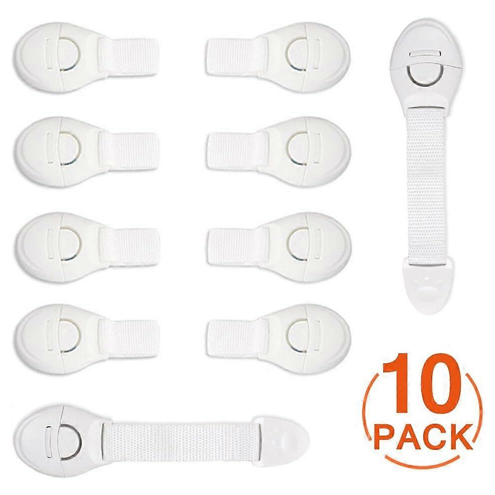 (As show, One size) LINJOU 10 Pack Child Safety Cupboard Doors, Baby Drawer Safety Locks with Adhesive for Cabinets, Fridge, Toilet