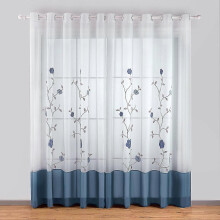(As show, One size) Piece Floral Embroidery Sheer Eyelet Curtains for Bedroom Kitchen Living Room (1 Panel (Width 140cm x Height 260cm), Blue)