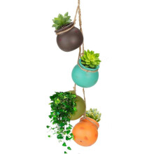 (As show, One size) Pcs Mini Hanging Planter, Ceramic Hanging Planter Pots Vase, Multicolor Succulent Planters with Jute Rope