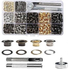 (As show, One size) Tool kit of 400 eyelets in 4 colors with 3 tools for DIY, leather, crafts and fabric