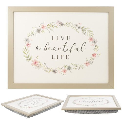 (Live a Beautiful Life) GEEZY Large Wooden Bean Bag Cushioned Lap Tray - 44 x 34cm
