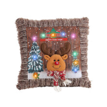 (Brown, One size) Christmas Light Pillow Covers Holiday Pillow Cover Throw Christmas Pillow Cover Xmas Pillow Case with Led Lights Rustic Sofa Back Throw Cushion Cover
