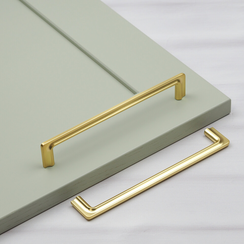 Brushed Brass Kitchen Cabinet Slim Ribbed D Handle 160Mm 5060796706406