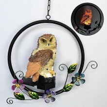 (Brown, One size) Owl Resin Solar Lawn Camping Light Courtyard Iron Pendant Led Handicraft Decoration
