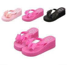 (36, Rose Red) Bowknot Flip-flops Summer Women's Thick Soled Anti-skid Beach Shoes