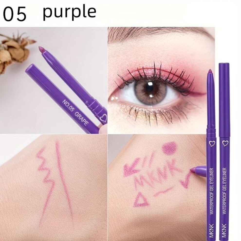 (purple) Automatic Color Smooth Waterproof Glue Eyeliner Pencil Eyeliner