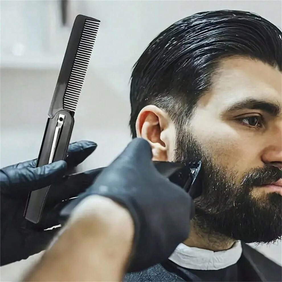 (black) 1pc Men&apos;s Daily Beard Styling Comb, High-quality Plastic Folding Comb