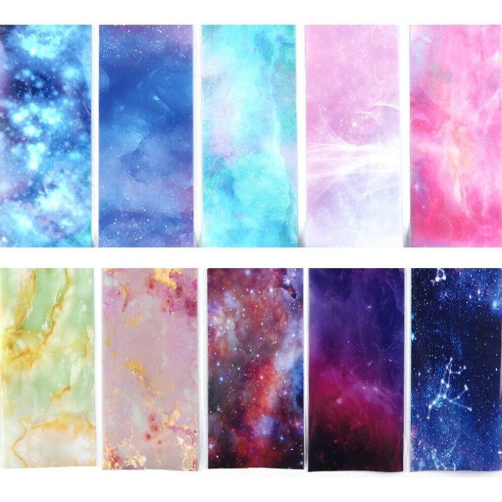 (marble) 10pcs/set Nail Foils Flower Lace Leopard Marble Nail Transfer Stickers Decals Starry Sky Paper Nail Art Decoration