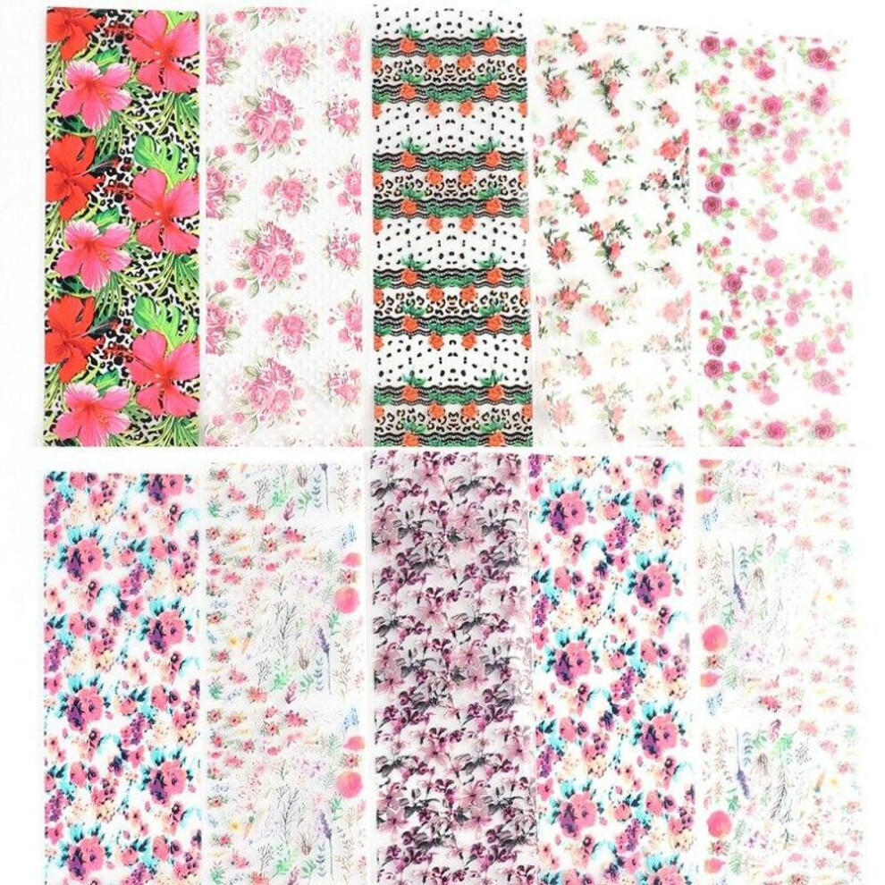 (2109) 10Pcs/set Nail Foils Flower Lace Leopard Marble Nail Transfer Stickers Decals Starry Sky Paper Nail Art Decoration