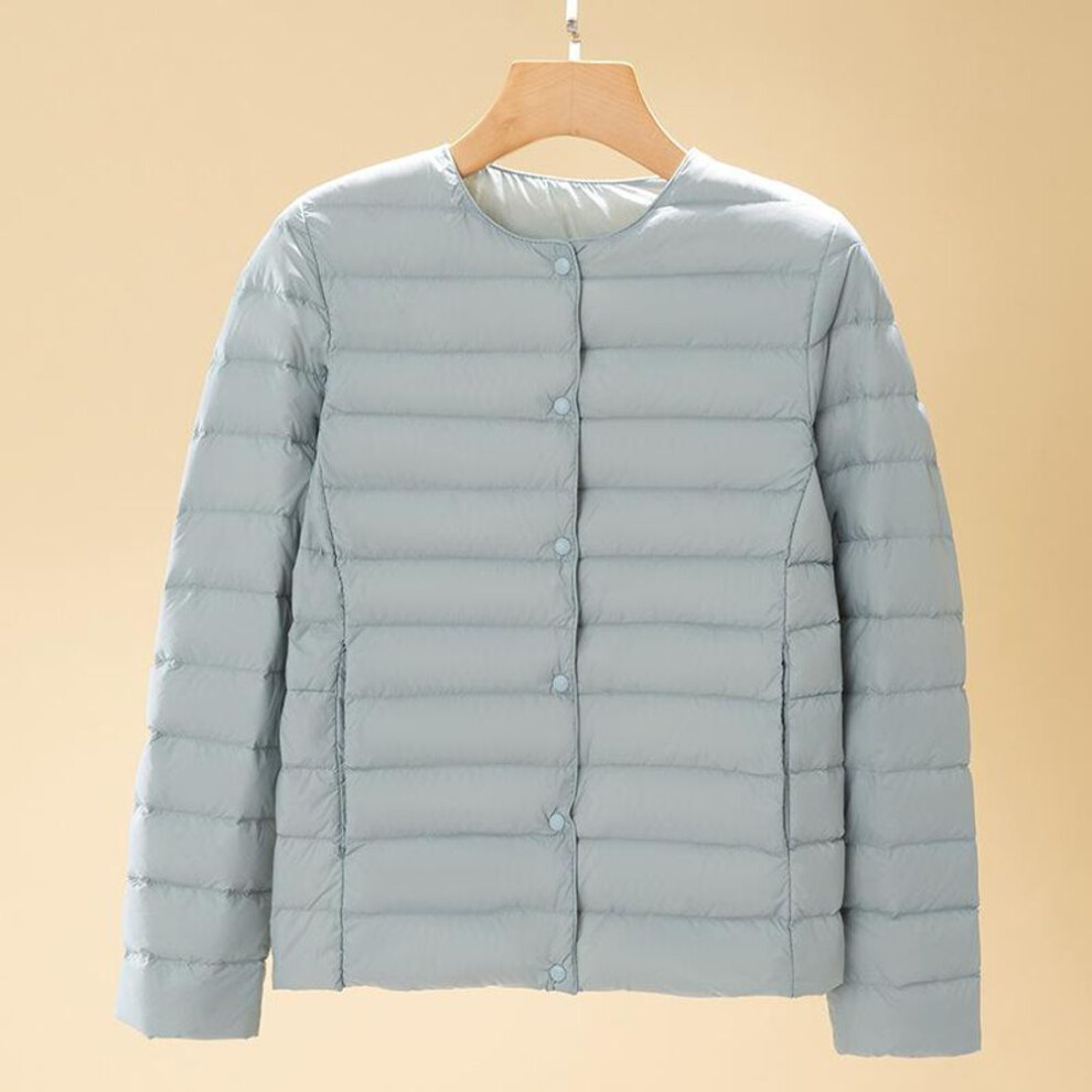 (light blue, 4XL) Light Down Jacket Women&apos;s Short 2024 Autumn And Winter New V-neck Round Neck Long-sleeved White Duck Down Lightweight Large Size Coat