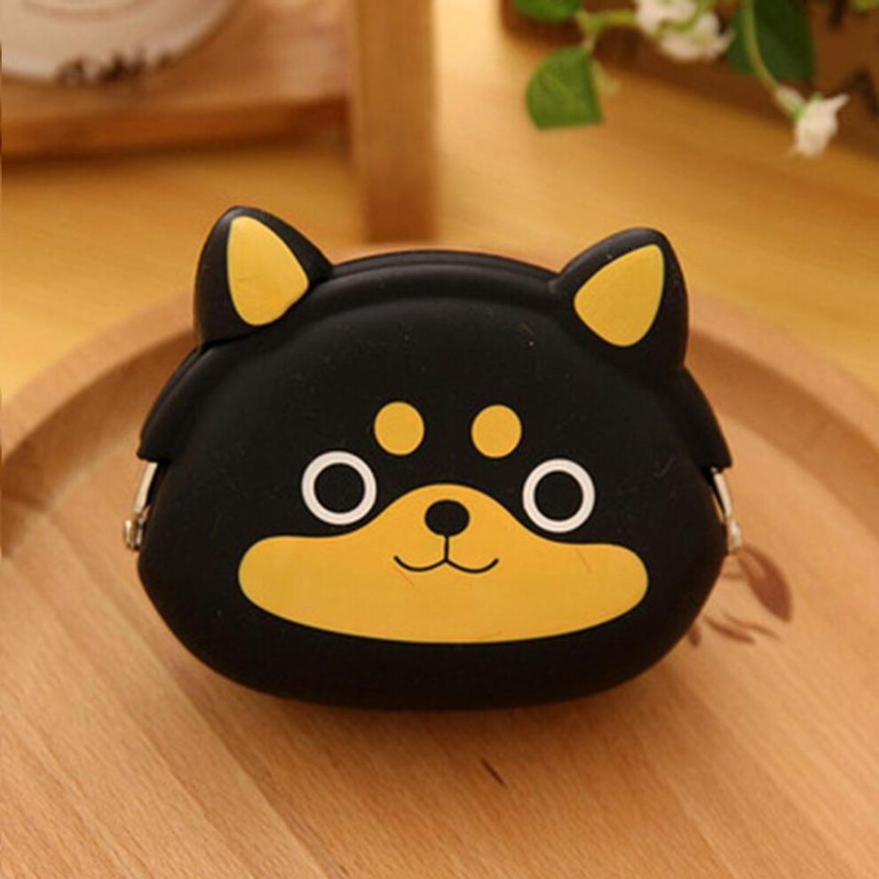 (yellow,black, One Size) Silicone Coin Purse Cute Pig Cat Frog Yellow Duck Panda Owl Dog Wallet Children Women Mini Bag