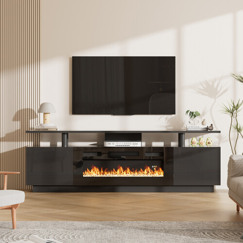 Living And Home Recessed Electric Fireplace TV Stand with Remote Control, Black 1