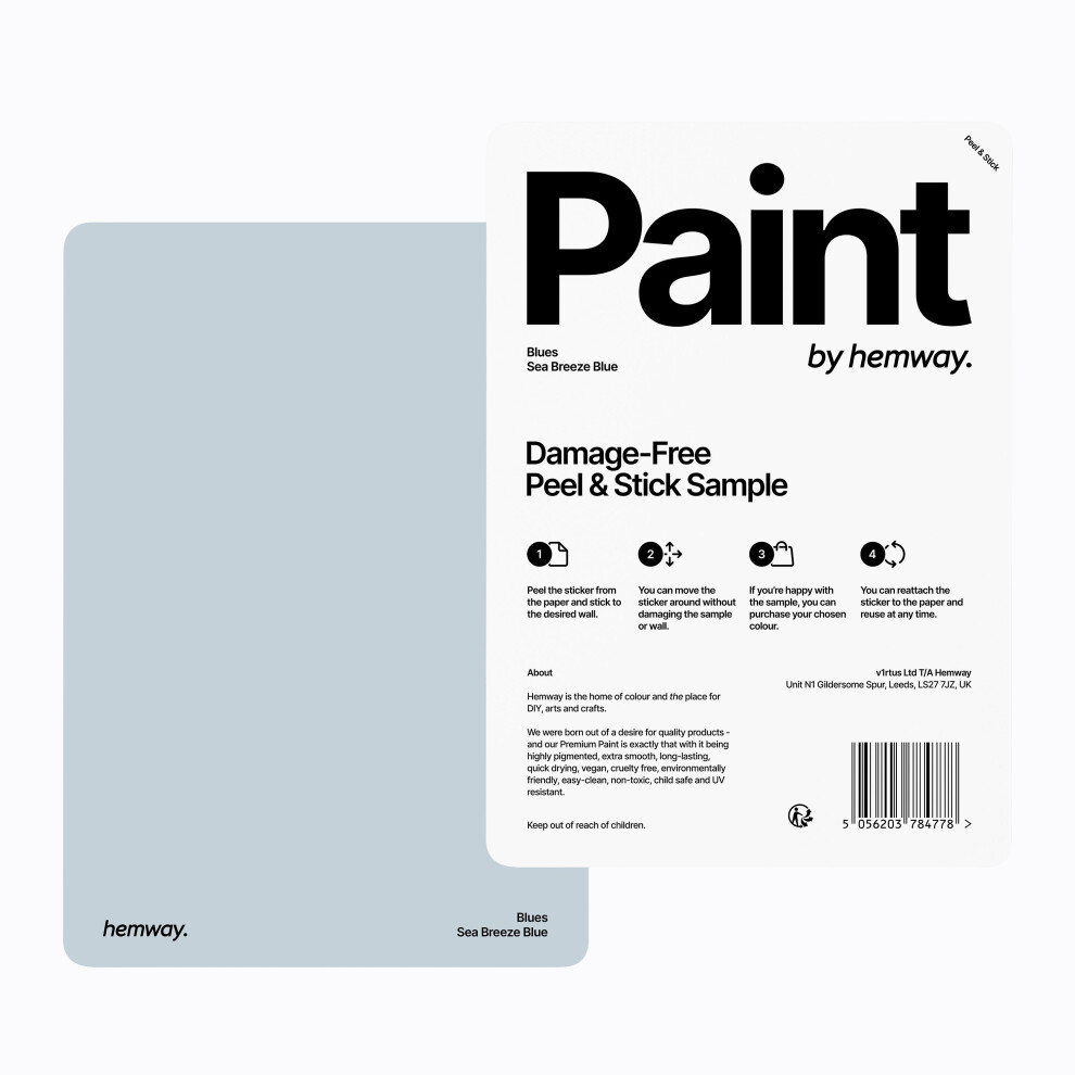 (Sea Breeze Blue, A5 Peel & Stick Sample) Hemway Interior Matt Acrylic Paint - Eco Friendly & Water-Based