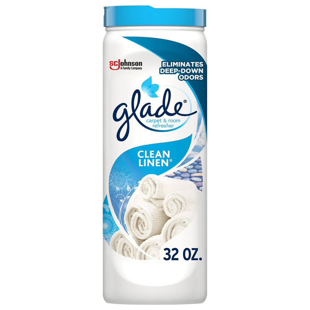 Glade Carpet and Room Refresher  Deodorizer for Home  Pets  and Smoke  Clean Linen  32 Oz