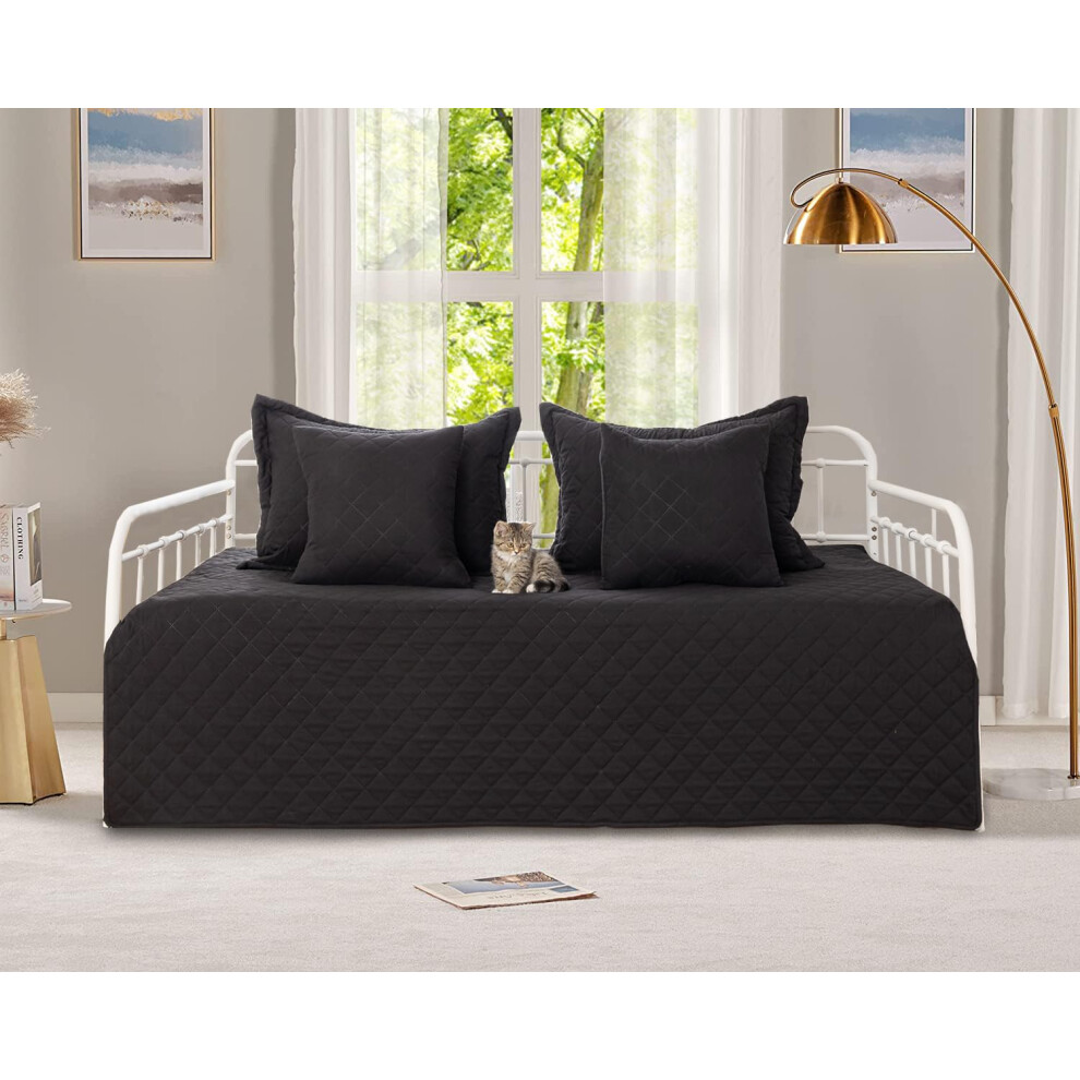 Parure de lit 5 pièces noire confortable pour lit double, toutes saisons, avec housse de couette matelassée double face et imprimé géométrique, p