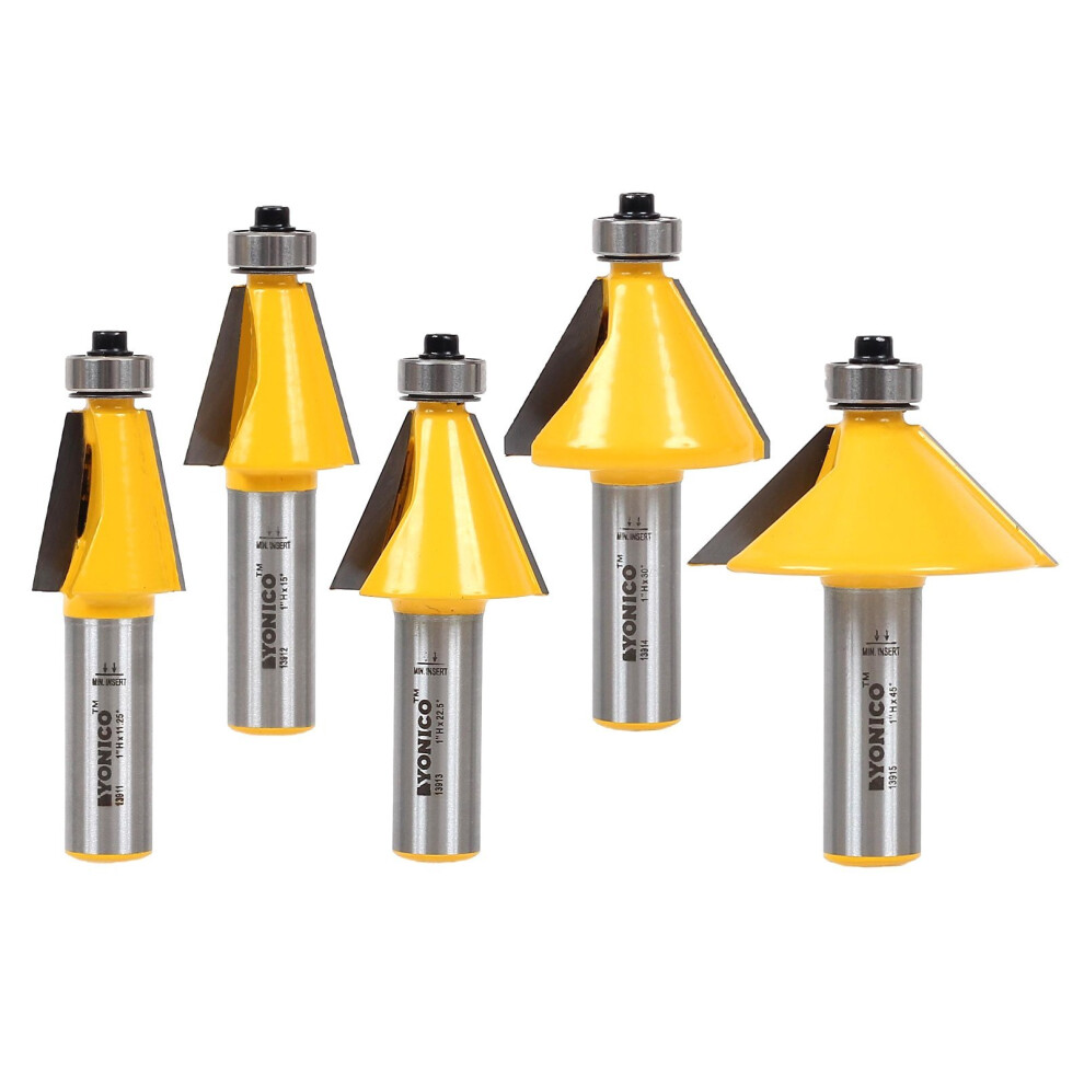Yonico Chamfer Router Bits Bevel Edge Forming Set 5 Bit 1/2-Inch Shank 13508 732454728895