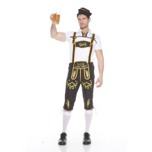 Musikben 76621-sort-m 3 stykker snøre krave skjorte & alpine region trykt bukser med H-formede suspendere med hat, sort-medium