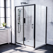 Nes Home 1400 x 700mm Shower Enclosure Sliding Door & Glass Side Panel Matt Black