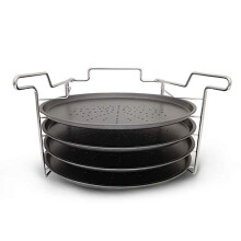 Tredoni 4-laags pizzabakplaat 29 cm anti-aanbaklaag + roestvrijstalen ovenrekstandaard aluminium pizzaserveerborden - PFOA-vrij