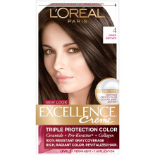 L'Oreal Paris Excellence Triple Protection Permanent Hair Color Creme  Dark Brown [4] 1 ea (Pack of 4)