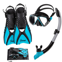 Seavenger Hanalei Anti-Fog 4-delt snorkels?t (Bl?gr? Medium)