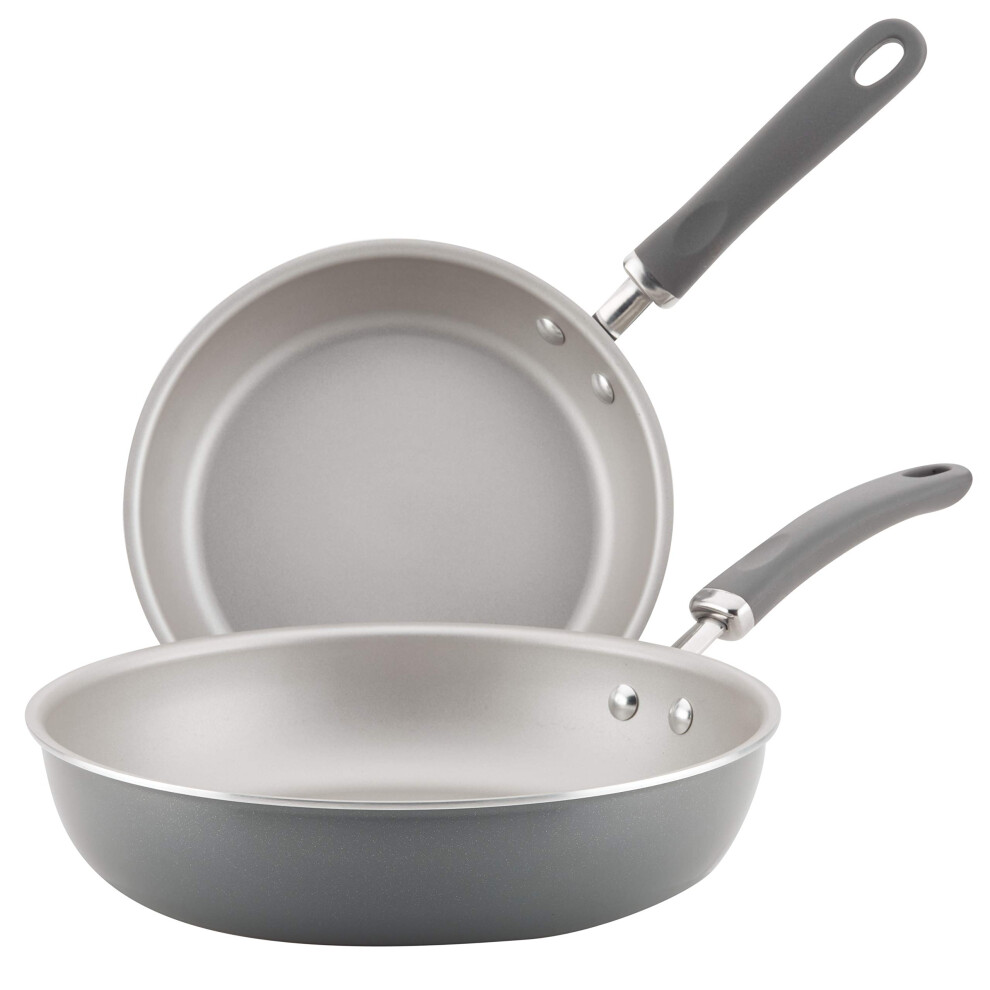 Rachael Ray 2-Piece Set Aluminum Skillet  9.5 & 11.75  Gray Shimmer-image-OPC-PG5566P-NEW
