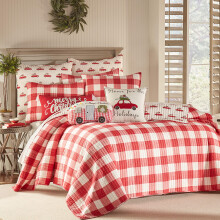 Levtex Home - Set pilota pentru calatorie - Cuverna de vacan?a King/Cal King 106x92 ?i doua fe?e de perna King 20x36 - Ferma festiva de Craciun -