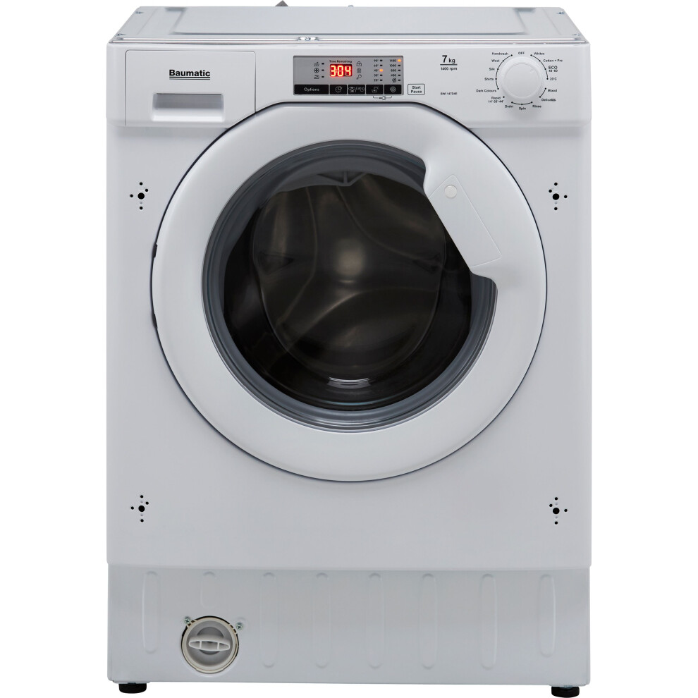 Baumatic BWI147D4E Integrated 7kg Washing Machine with 1400 rpm - White - D Rated - Quick Wash & Delay Timer