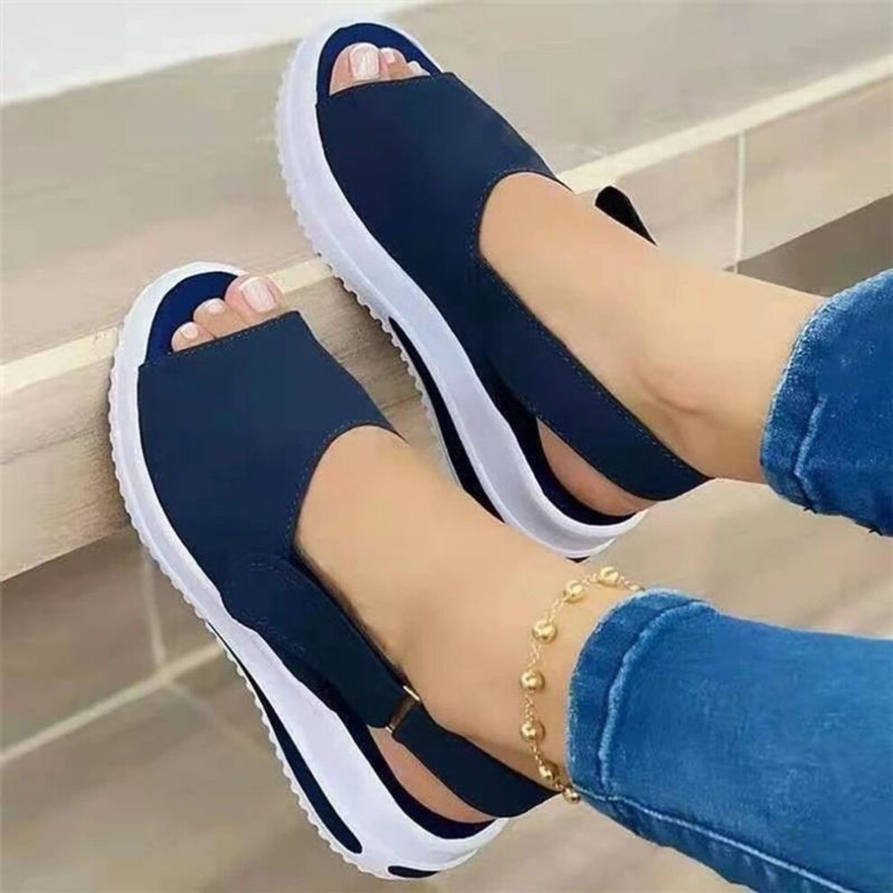 (blue, 41) 2021 New Women Sandals Soft Ladies Sandals Comfortable Flat Sandals Women Open Toe Beach Shoes Woman Footwear
