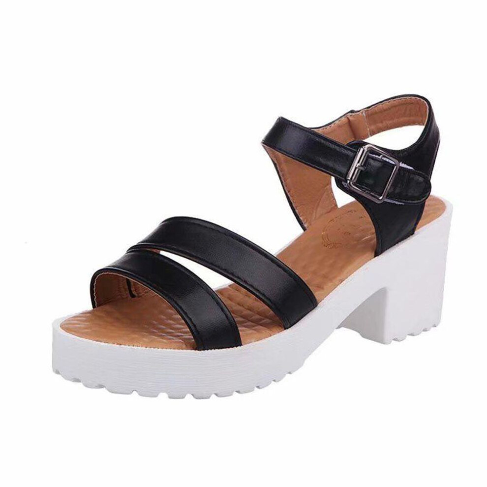(black, 38) Women Shoes Egoddess Outdoor Buckle Slope Shoes Round Toe Platform High Heels Wedges Sandals