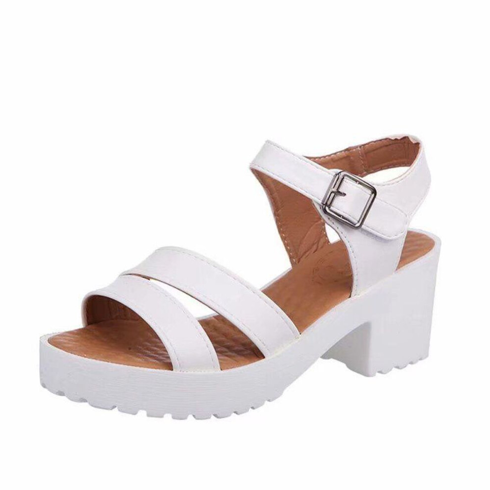 (white, 44) Women Shoes Egoddess Outdoor Buckle Slope Shoes Round Toe Platform High Heels Wedges Sandals