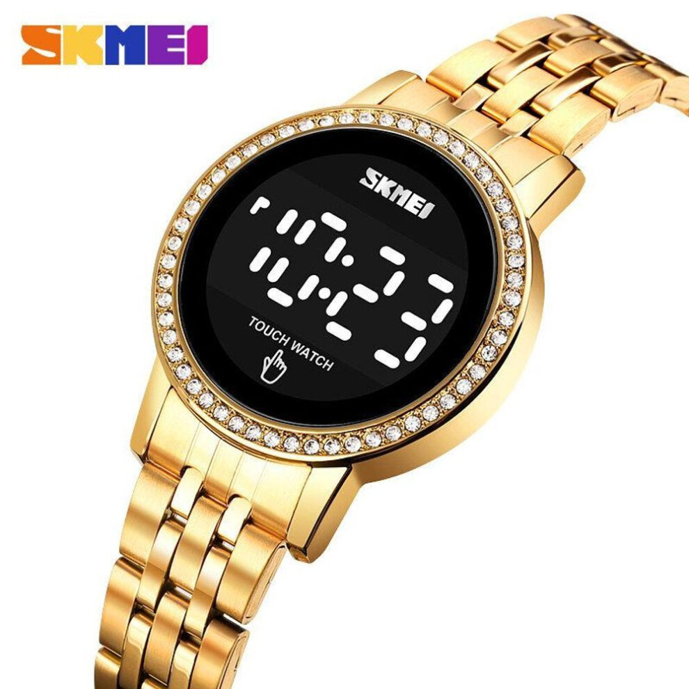 (gold) SKMEI Women Digital Watch Touch Screen Elegant Stainless Steel Casual Waterproof Wrist Watch For Women 1669