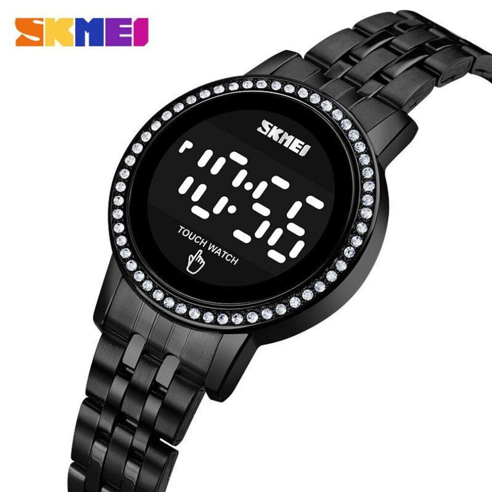 (black) SKMEI Women Digital Watch Touch Screen Elegant Stainless Steel Casual Waterproof Wrist Watch For Women 1669