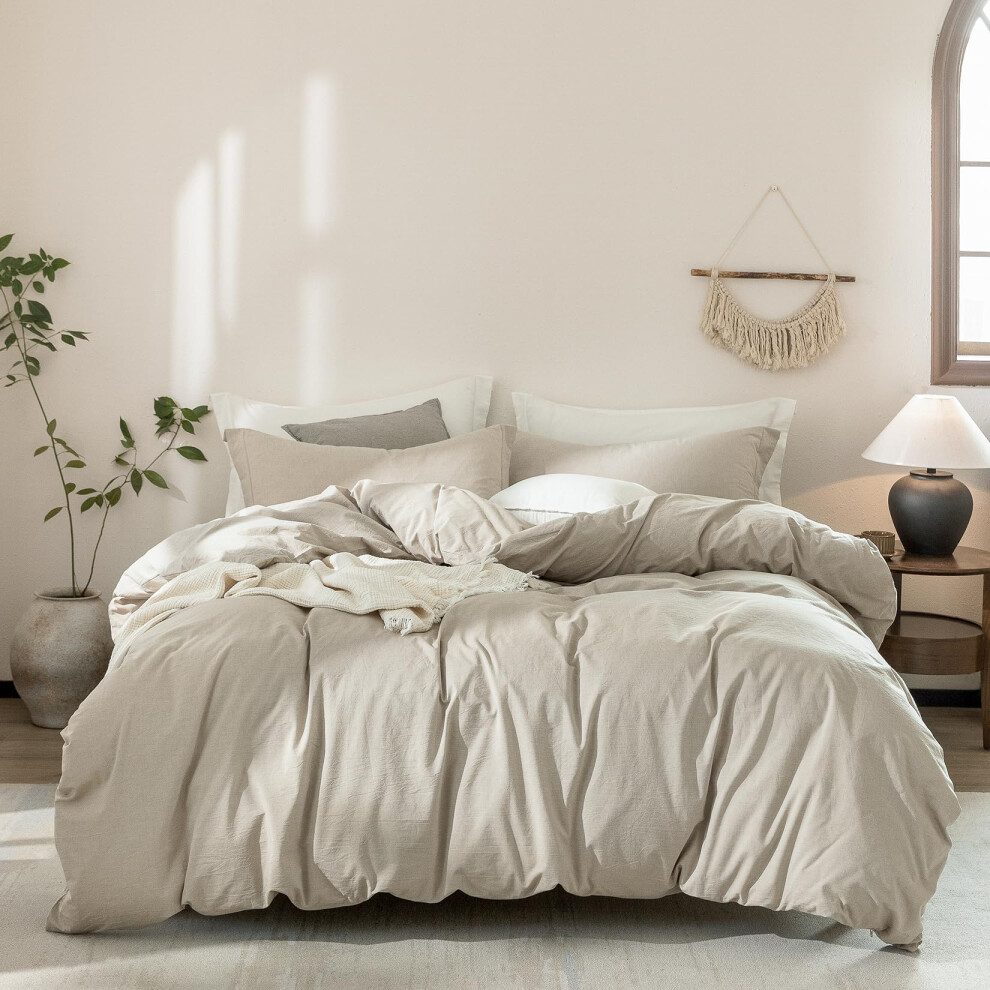 Housse de couette grise en lin Warm Moment King Size 104 pouces x 90 pouces Housse de couette 100 % coton lav    avec fermeture    clair et 2 taies d