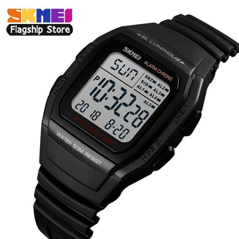 (black) Skmei New Men Sports Watches Retro Multifunction Fashion Watch Square Chrono Countdown Waterproof Wristwatches 1278