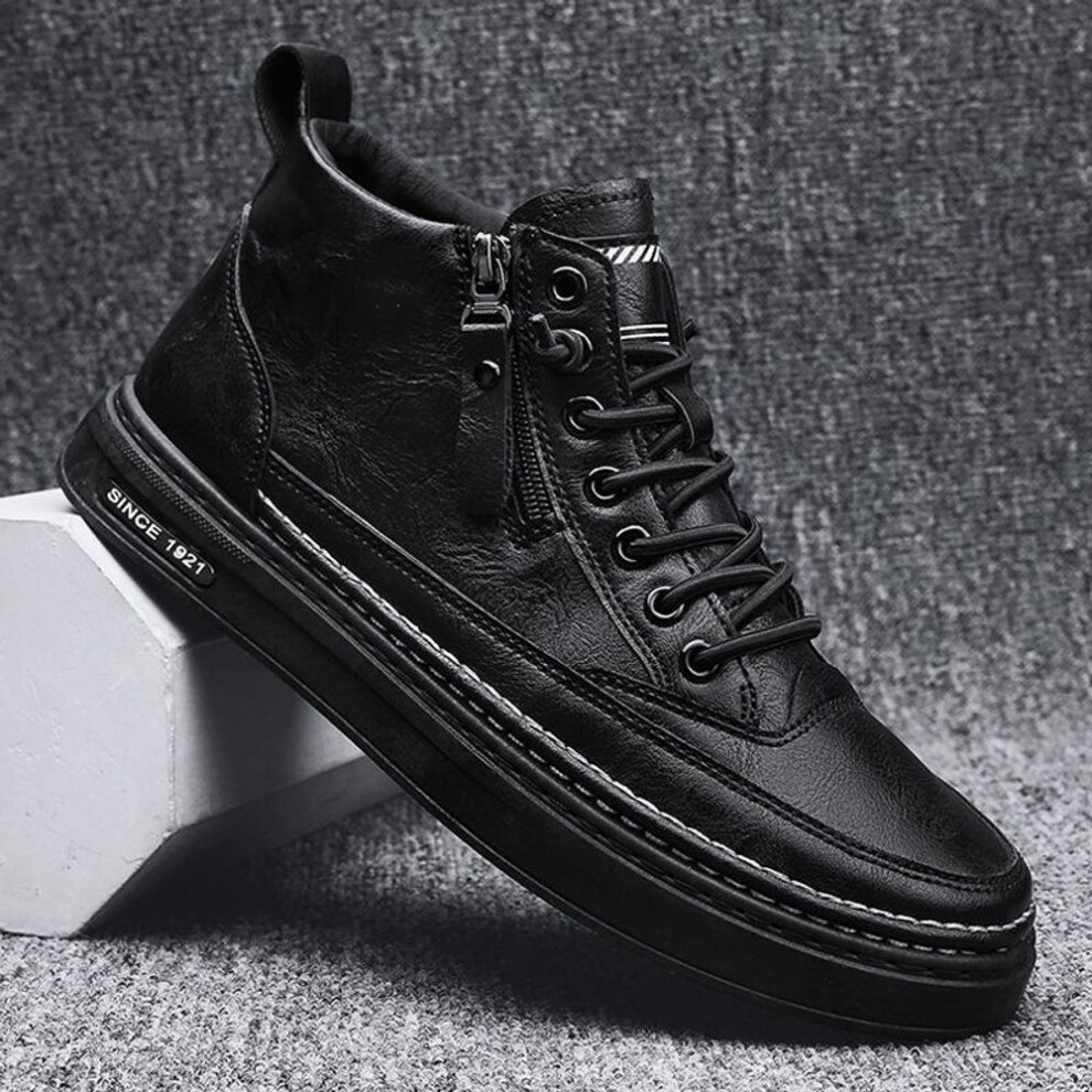 (black, 41) Men&apos;s Leather Winter Boots Brand Winter Boots for Men Rubber Ankle Boots Men Shoes