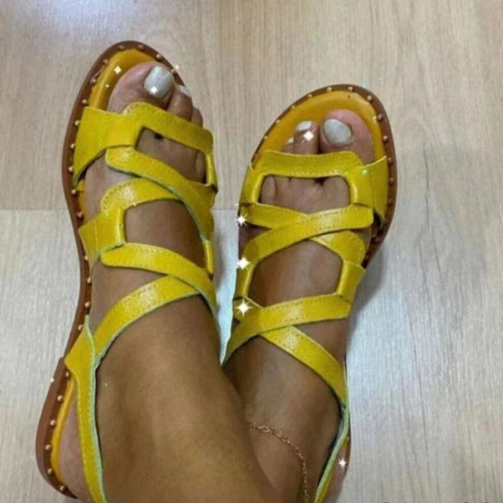 (yellow, 35) New Women Sandals Rome Shoes Summer Rome Flats Slippers Beach Sport Casual Ladies Shoes