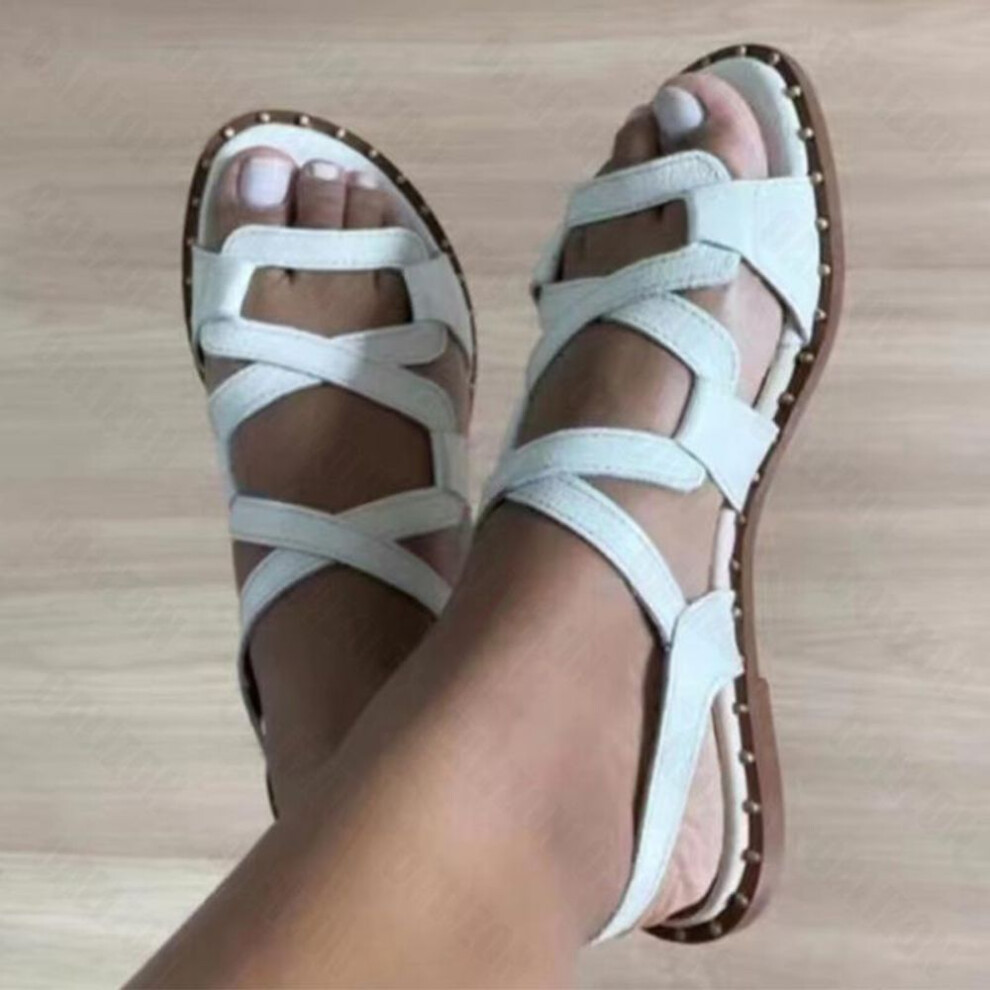 (white, 36) New Women Sandals Rome Shoes Summer Rome Flats Slippers Beach Sport Casual Ladies Shoes