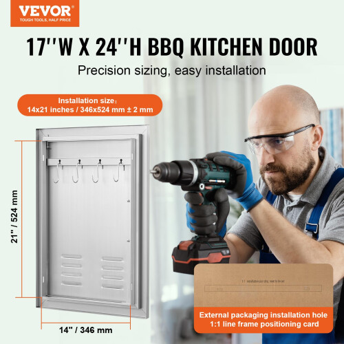 VEVOR VEVOR Porta de Acesso BBQ, 17L x 24A Polegadas, Porta de Cozinha Exterior em Aço Inoxidável 1