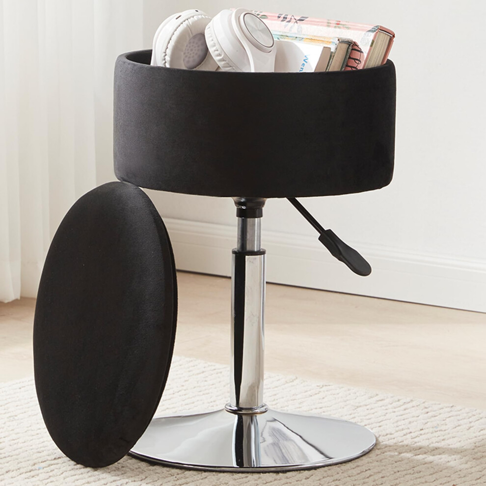 Rucuken Black Adjustable Ottoman Stool Vanity Stool Vanity Chair For Makeup Room Stool Chair For Vanity Stool With Storage Makeup Stools With Storage